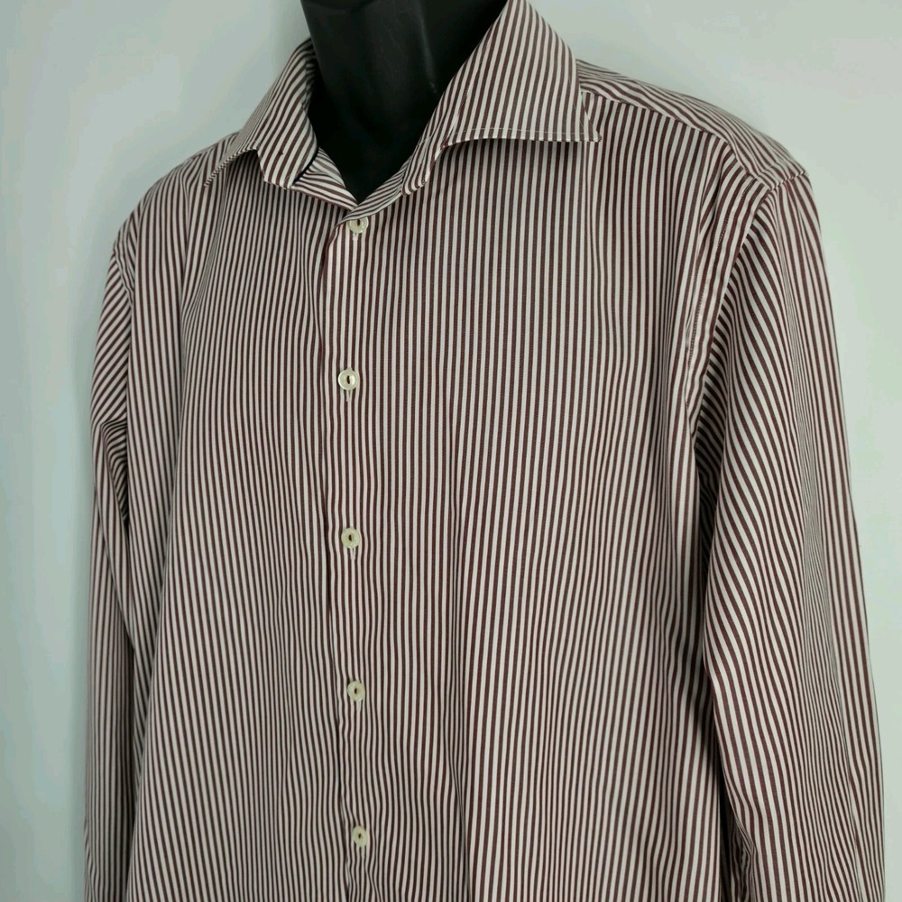ETON Slim Fit Mens White with red stripes Dress Shirt Size 17‎ 1/2